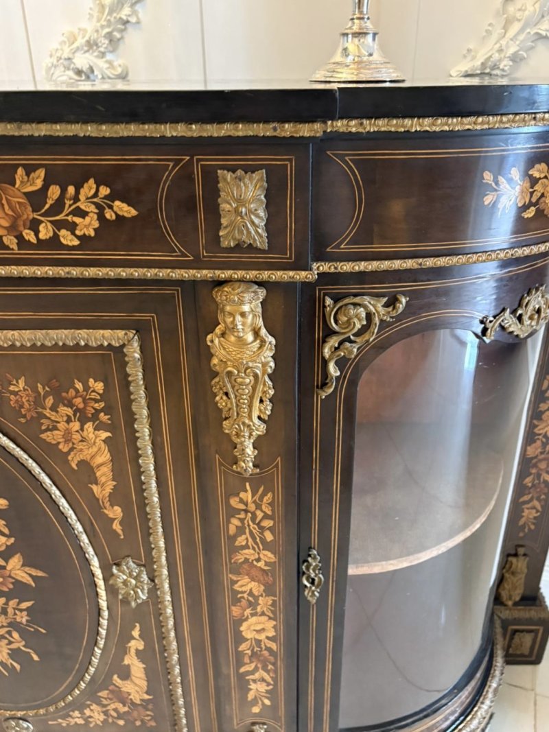 Outstanding Quality Antique Victorian Ebonised and Inlaid Floral Marquetry Credenza/Sideboard - Image 10